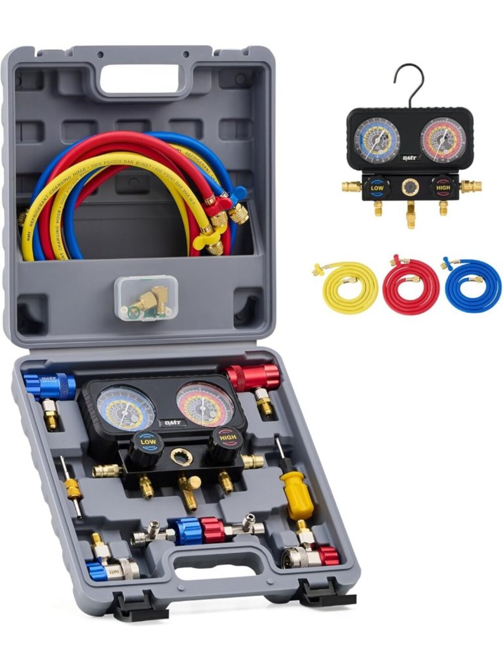 AC Manifold Gauge Set with 5ft Hoses for R1234yf, R404a, R134a - 3 Way Tool